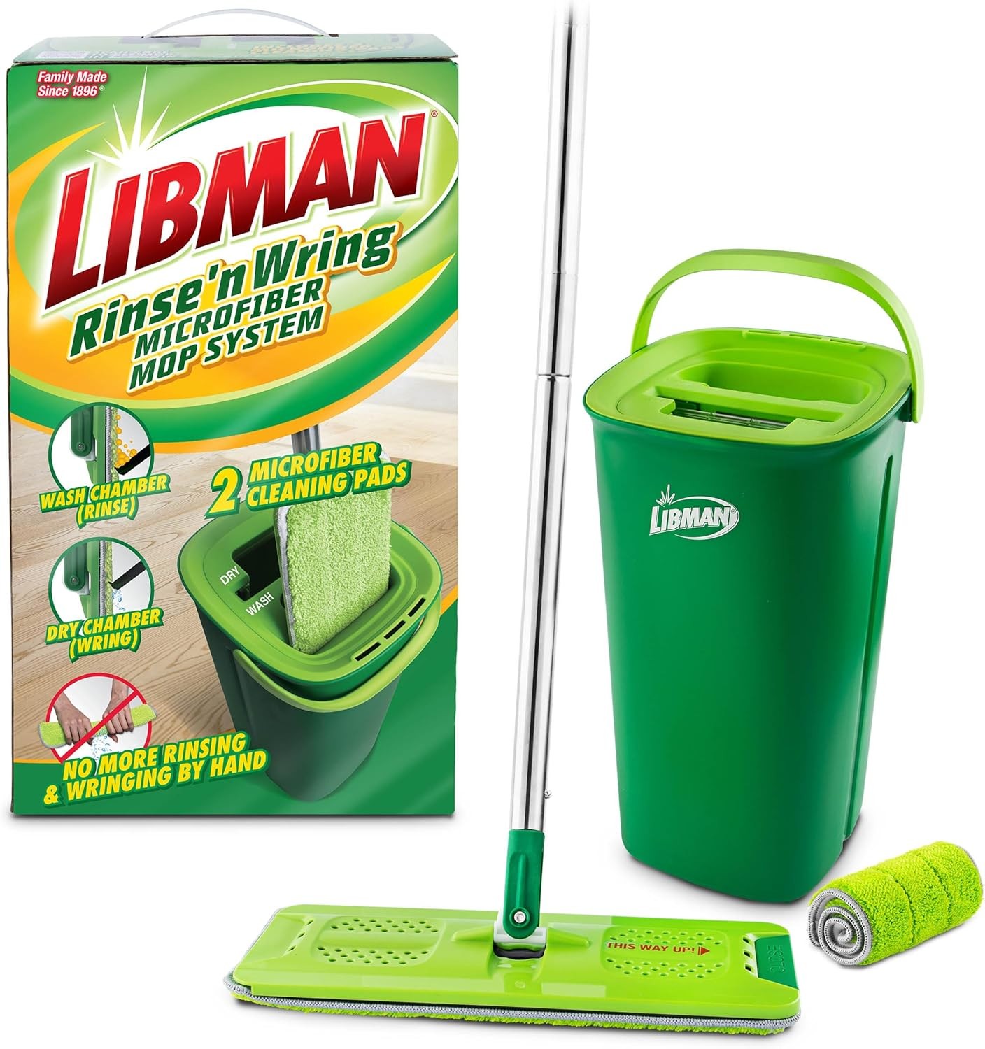 Libman Rinse 'n Wring Mop and Bucket System, Microfiber Dry 