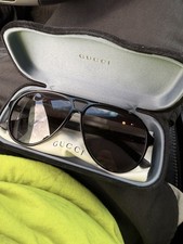Gucci Men's Aviator Sunglasses Black Plastic Frame Black Tinted Lenses