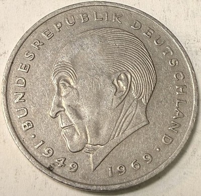 Germany 2 mark, Konrad Adenauer. 20th Anniversary - Federal Republic 1969-J