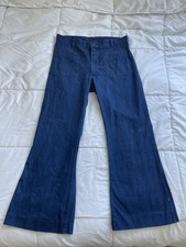 Vintage Seafarer Jeans Mens 32x28 Bell Bottom Trousers Denim Navy USN Sailor USN