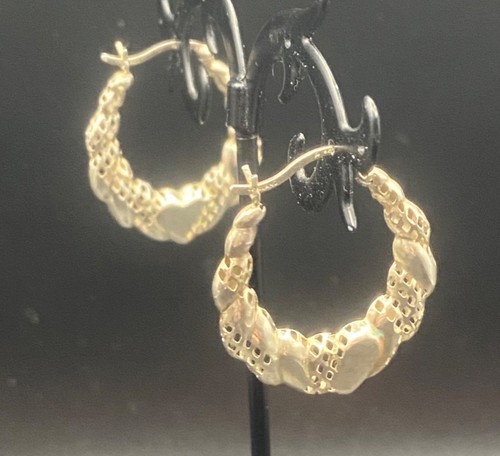 Sterling Silber 925 Herz Creolen strukturiert Diamantschliff Thailand 1" 2,62 g - Bild 3 von 9