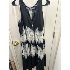 Forever 21 Black White Tie Dye Maxi Dress Open Back Sleeveless Boho Size L