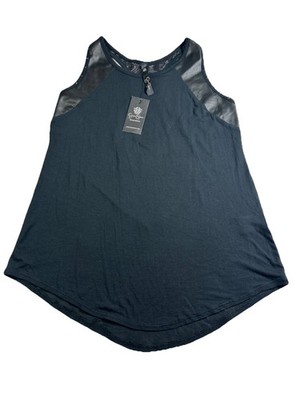 Jessica Simpson The Warm Up Tank Top Womens XS Black Lace Back Faux Leather Trim