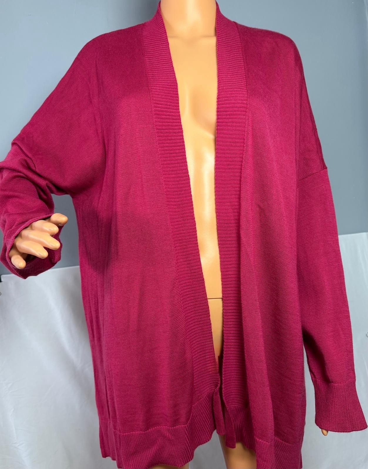 LOFT Ann Taylor Cardigan XL Magenta Pink Open Front Knit Sweater Lightweight.
