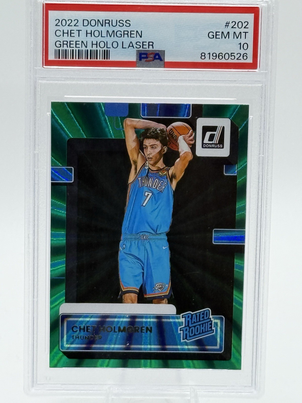 Chet Holmgren 2022-23 Panini Donruss - Rated Rookie #202 Holo Green Laser PSA 10