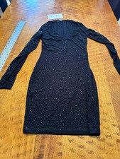 Fashion Nova Women's Dress Junior's M Black Sequin One Shoulder Long Sleeve E4