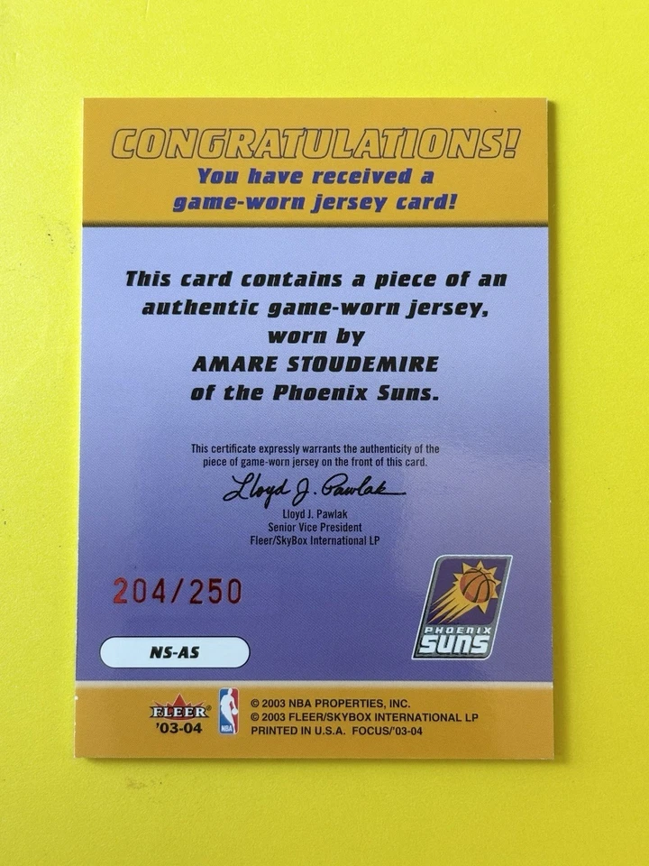 2003-04 Fleer Focus NBA футболки /250 Amare Stoudemire #NS-AS - Изображение 2 из 2