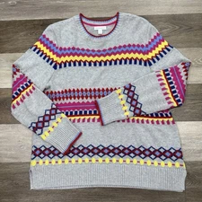 Charter Club Geometric Pattern Stripe Crewneck Sweater Women’s Sz XXL Colorful