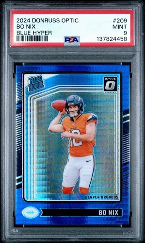 2024 Donruss Optic - Bo Nix Rated Rookie Blue Hyper Prizm #209 (RC) PSA 9 🔥