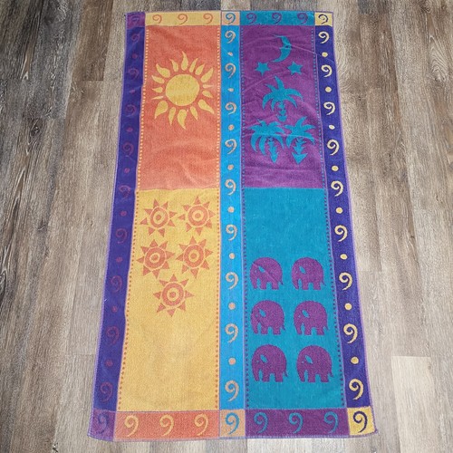Vintage Jay Franco Cotton Beach Towel Colorful Moon Sun Palm Elephant 56 x 29