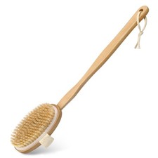 Dry Brushing Body Brush with Long Handle, Natural Bristle Back Brush