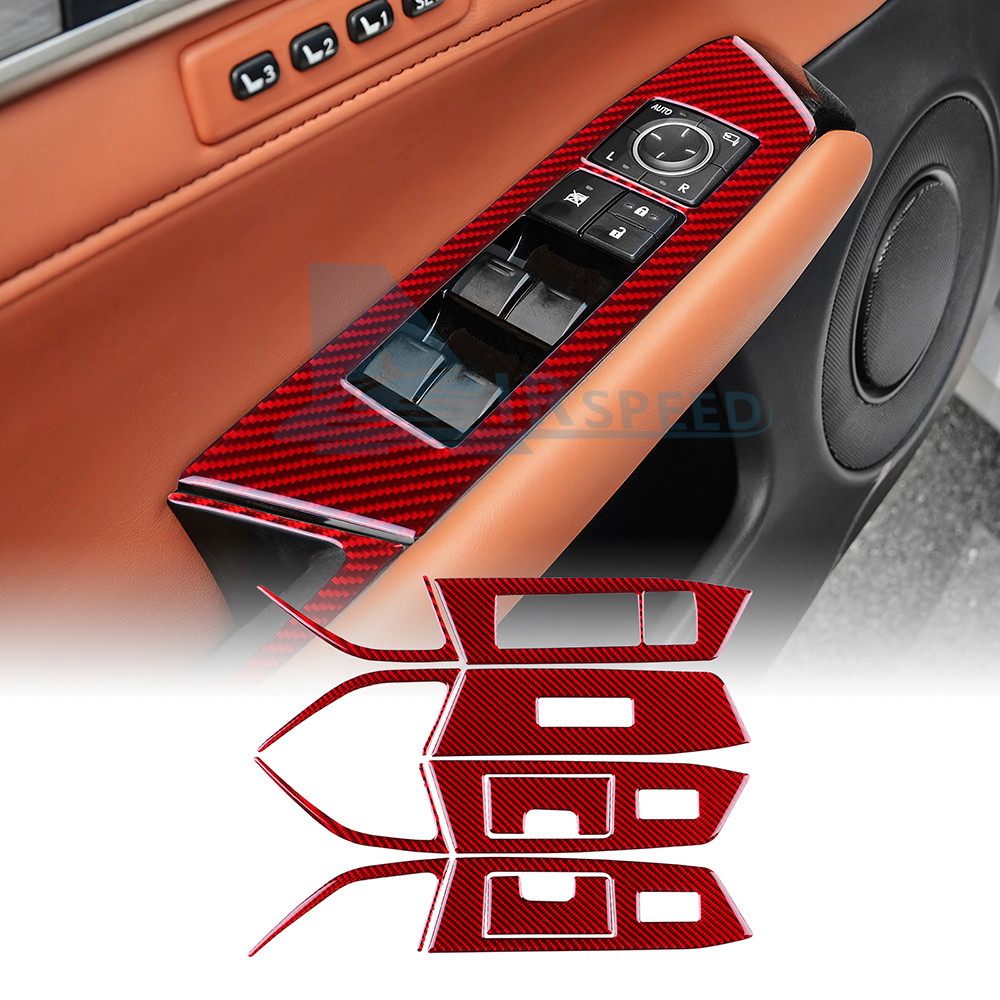 Red Carbon Fiber Window Lock Lift Panel Trim Frame Cover For Lexus GS 2012-2019