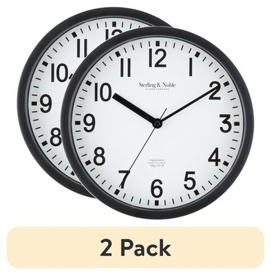 (2 pack) Mainstays Basic Indoor 8.78'' Black Analog Round Modern Wall Clock