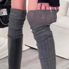 Women Knitted Knee-socks Lady Splicing Soft Stockings Autumn Winter High Tube