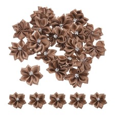 100Pcs Small Ribbon Flowers Satin Ribbon Flowers Mini Fabric Flower Coffee