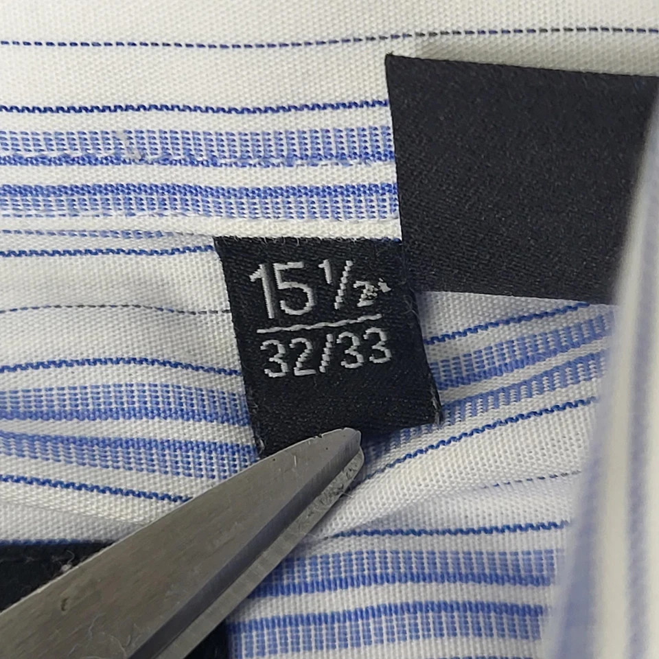 Camisa de vestir BOSS Hugo Boss para hombre 15,5 32/33 azul blanco a rayas calce regular Foto 4 de 4