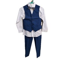 Van Heusen 4pc Boy Sz 8 Dress Outfit Blue Collared Shirt Vest Pants Bowtie NWT