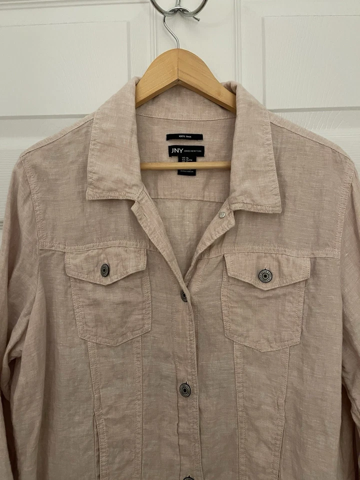 Camisa JNY Jones New York 100% Lino Rosa Pálido XL Cuello Excelente Foto 2 de 4