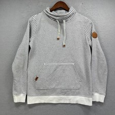 Roxy Pullover Hoodie Womens Medium White Striped Funnel Neck Wrap Back Coastal