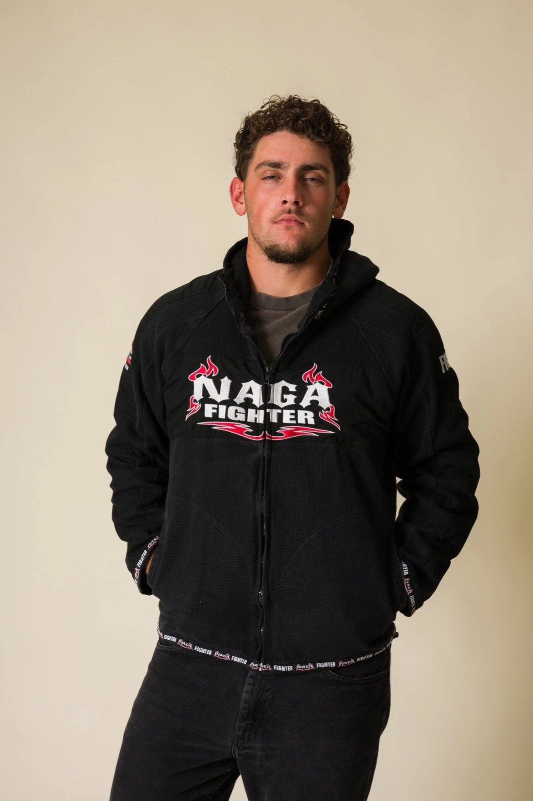NAGA Fighter Black Flame Logo Zip Grappling Hoodie Jacket Unisex image 4