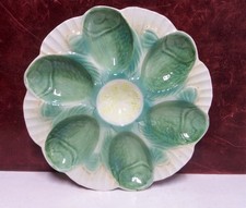Rare French Majolica Oyster Plate Fish-Shaped Ceramic Plate, Circa 1930s
