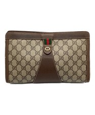 Gucci Sherry Line GG Monogram Brown Clutch Bag Gold Hardware Auth