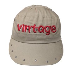 Vintage Cadet Army Cap Brown One Size Adjustable Embroidered Distressed Studded
