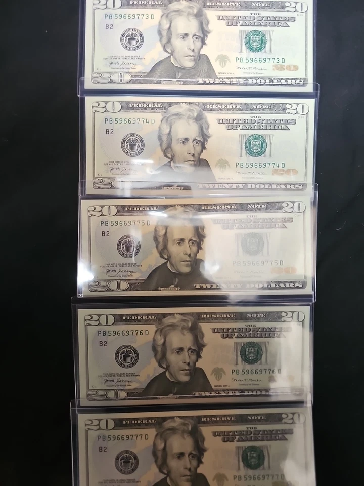 5 LUCKY 2017 20 Dollar Bills with Sequential Ser. Numbers an 69 & 777 In Serial# - Image 2 of 4