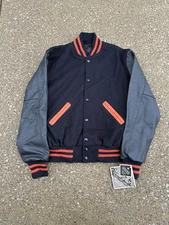 Holloway Genuine Leather & Wool Varsity Jacket Black & Orange Small or Medium