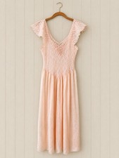 Vintage 90s Blush Pink Nylon Nightgown Lace Beaded Long Romantic Slip Dress