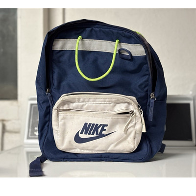 Nike Kids Backpack Navy Blue White Neon Green Adjustable Straps Pockets RM56323