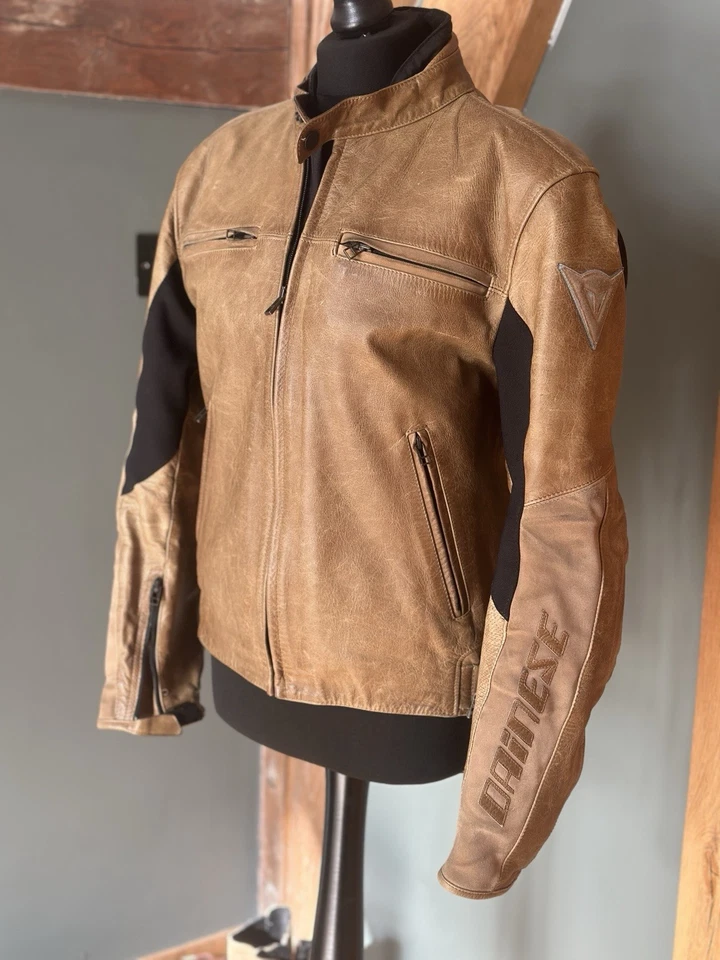 Dainease Stripes Men’s Leather Jacket with Zip Out Lining Motorcycle Jacket - Image 3 of 4