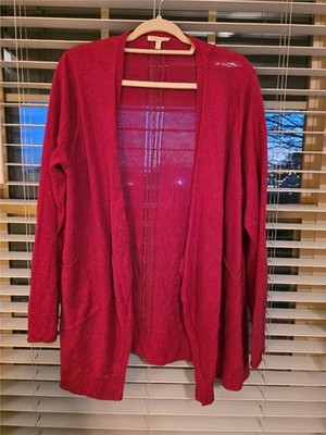 EILEEN FISHER linen cardigan 1x raspberry pointelle sweater