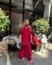 Designer Sharara Suit Embroidered Festive Wear Long Anarkali Outfit for Women