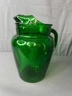 Vintage MCM Anchor Hocking Forest Green 86 Oz Glass Pitcher With Ice Lip