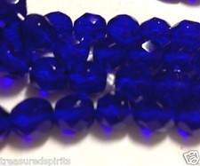 Cobalt 8mm Faceted Round Fire-Polished Czech Glass Beads, 50 Per Strand