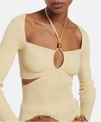 Neu mit Etikett Jonathan Simkhai Elnor Neckholder-Pullover mit Cut-Outs Größe Large getrocknete Ananas - Bild 6 von 12