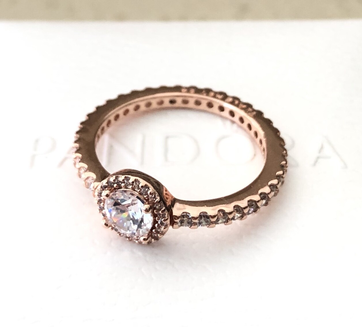 Pandora Rose Gold Classic Elegance Ring #180946CZ +HINGED BOX +Polish Cloth +Tag