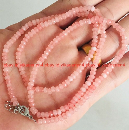 Fine 2x4mm Natural Pink Morganite Gemstone Faceted Rondelle Bead Necklace 16-28" - Picture 6 of 17