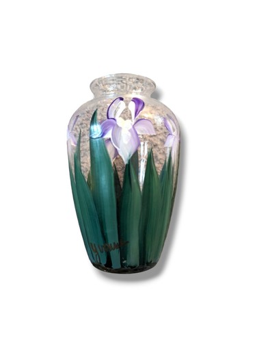 Hand-Painted Iris Vase Signed 5 In Tall - Picture 4 of 4