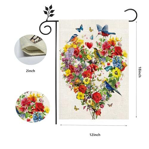 Birds Flowers and Butterflies Garden Flag, 12x18 Inch Double Sided Burlap, N - Foto 7 di 7