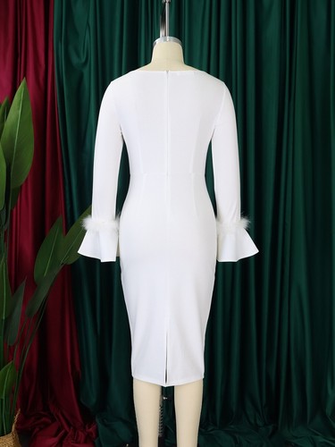 Semi Glockenärmel Sexy V-Ausschnitt Formell Kirche Kleider für Damen Bischof Midikleid - Bild 34 von 60