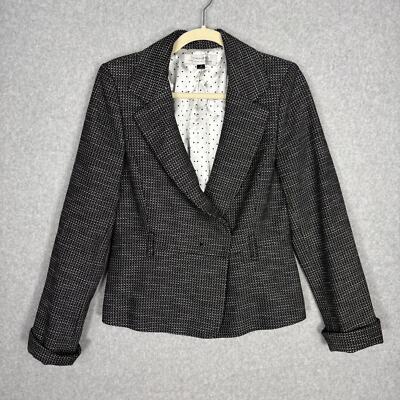 Tahari Blazer Womens Size 6 Tweed Double Breasted Cuff Royal Suit Career READ
