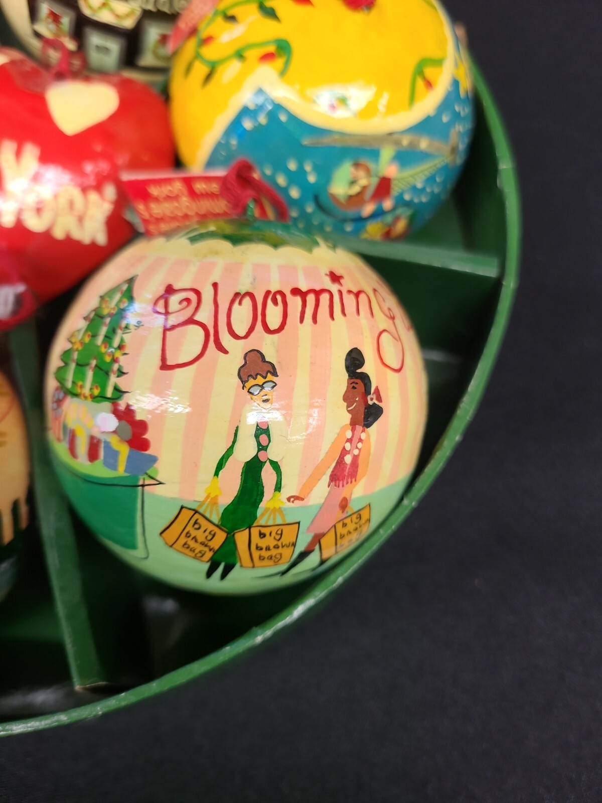 Vintage Christmas Ornaments New York Bloomingdale's Paper Mache set 7