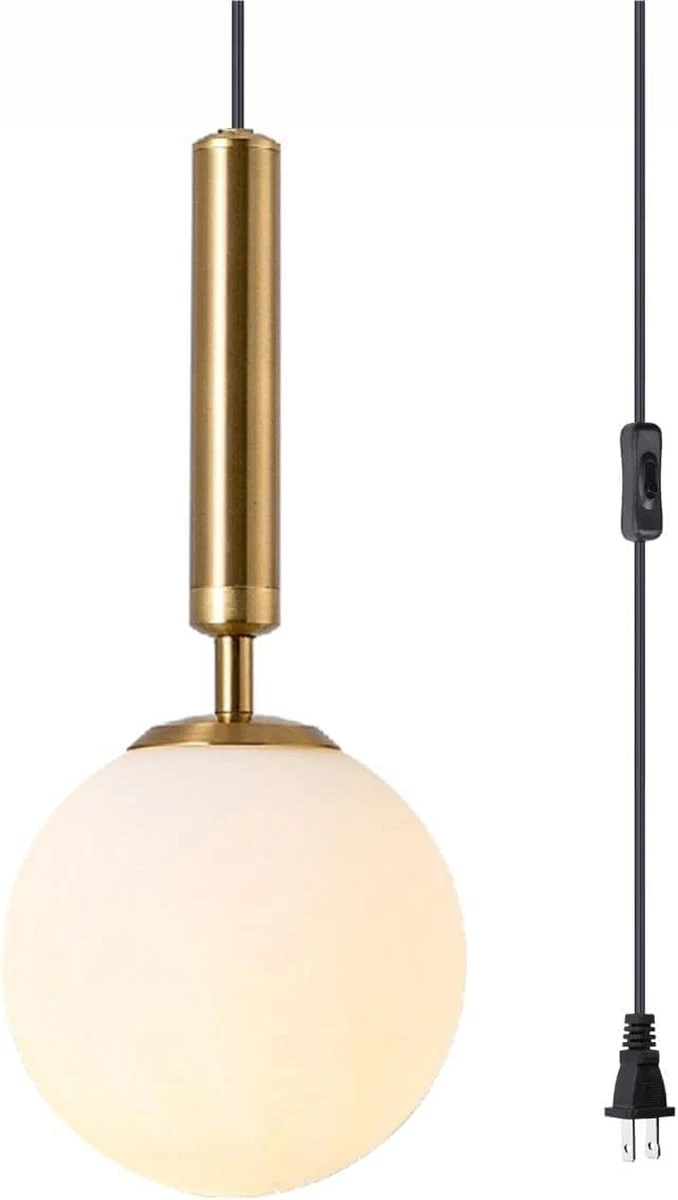 Mid Century Modern Large Gold Globe Hanging Pendant Light Plug in Brushe