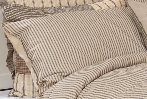 Cotton Ticking Stripe Pillow Sham Charcoal Gray & Tan Farmhouse Chic Sawyer Mill - Picture 4 of 4