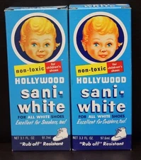 2 Hollywood Shoe Polish Sani White For White Shoes Cleans & Preserves 3.3 oz