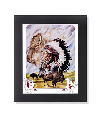 Native American Indian Sioux Bison Chief Map Art Print 8x10'' Black Frame