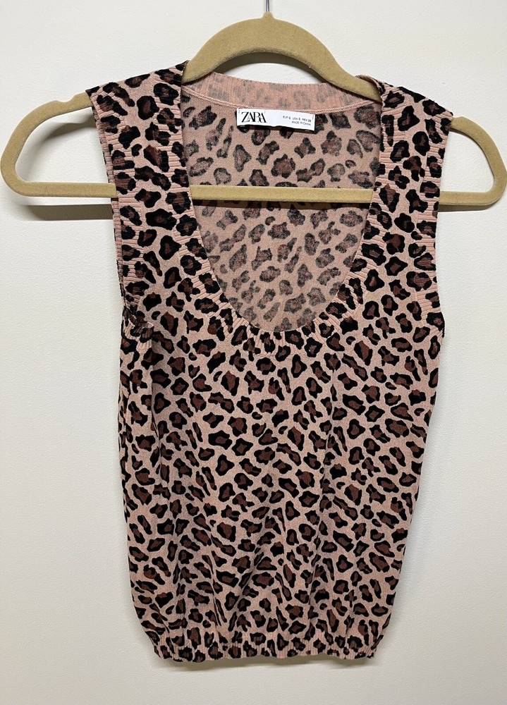 ZARA Leopard Print Knit Tank Vest Top Size S EUC Excellent Condition  