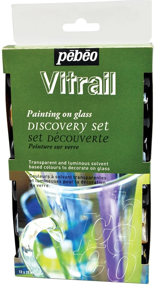 Pebeo Vitrail Vitral Solvente Color Artesanal Pintura Descubrimiento Set 12 x 20 ml
